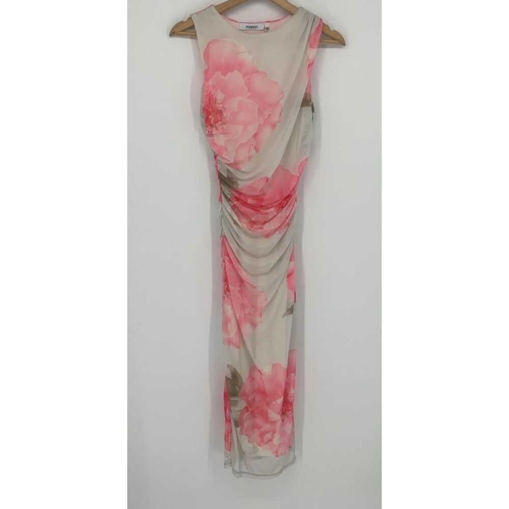 MARION Floral Mesh Ruched Dress in Multicolor